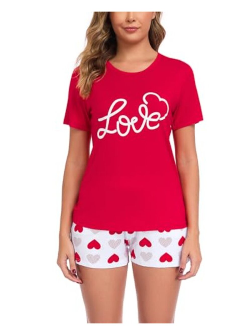 Women's Pajama Set Short Sleeve V-Neck Tee & Shorts Sleepwear Loungewear